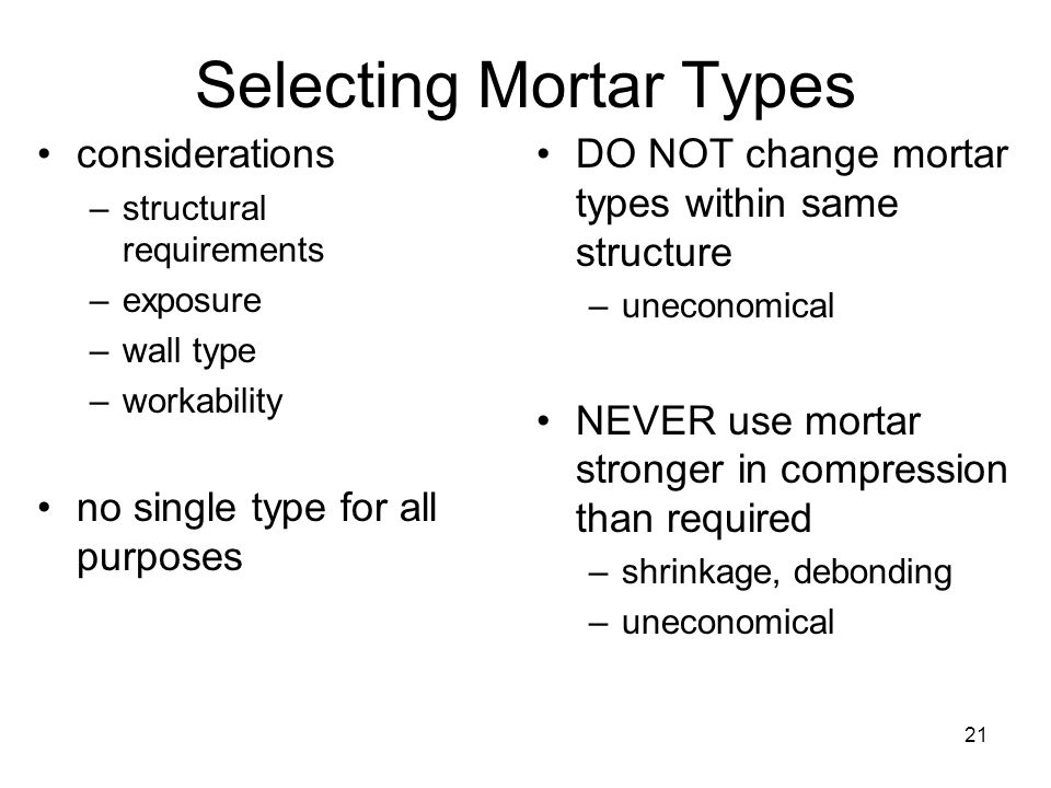 Selecting Mortar Types
