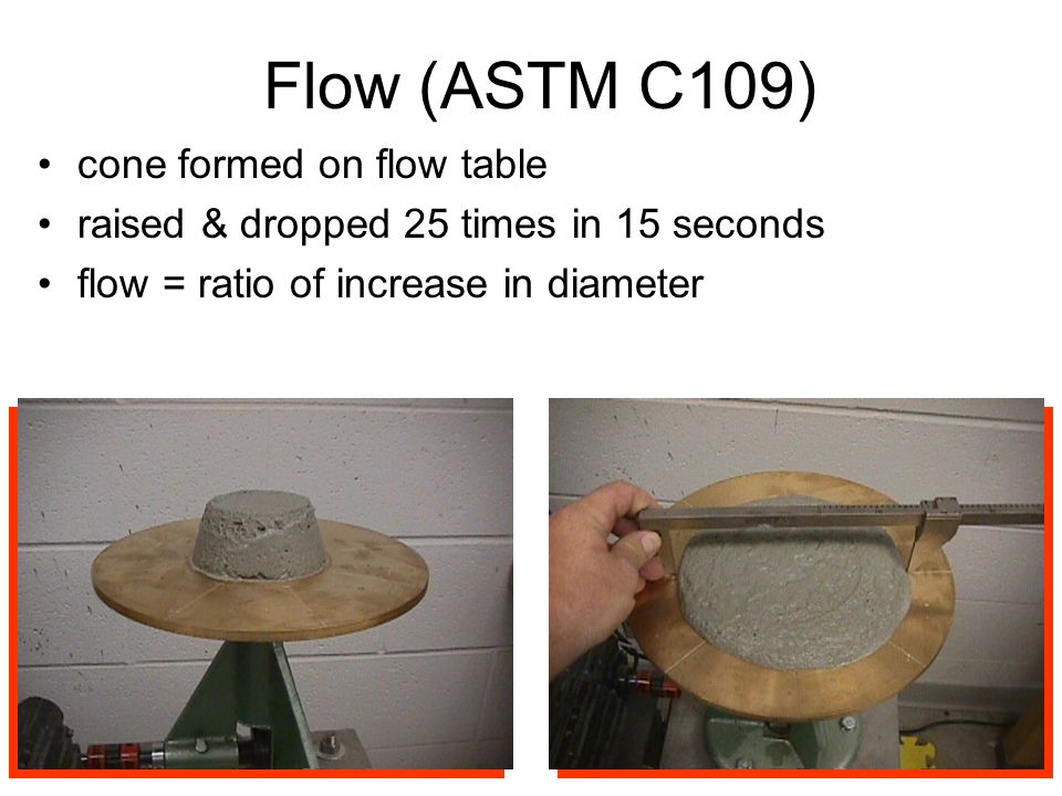 Flow (ASTM C109) cone formed on flow table