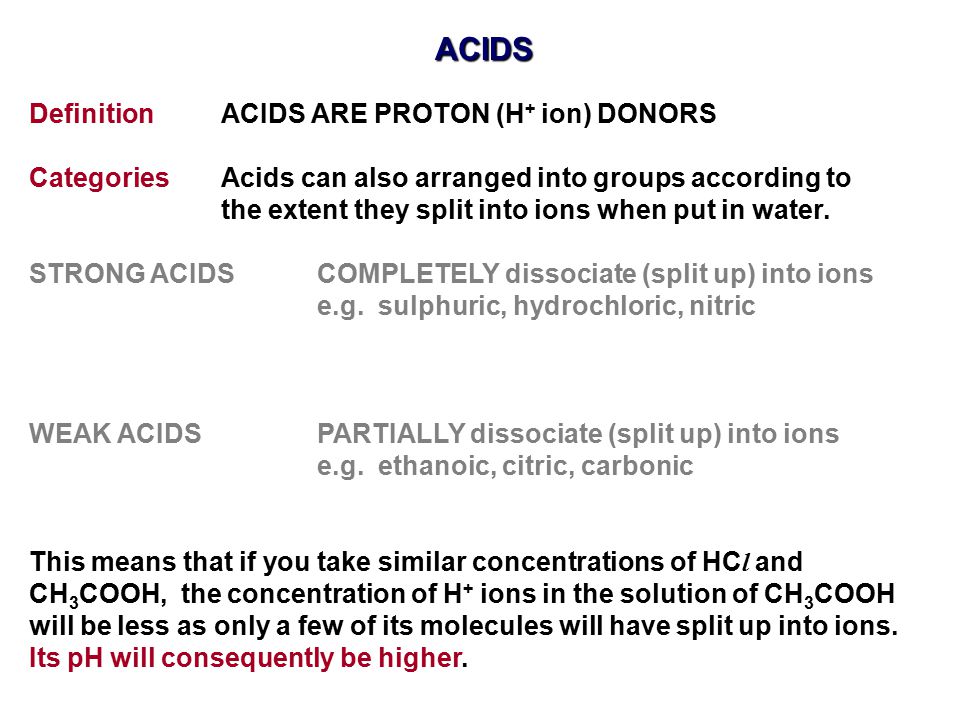 ACIDS Definition ACIDS ARE PROTON (H+ ion) DONORS