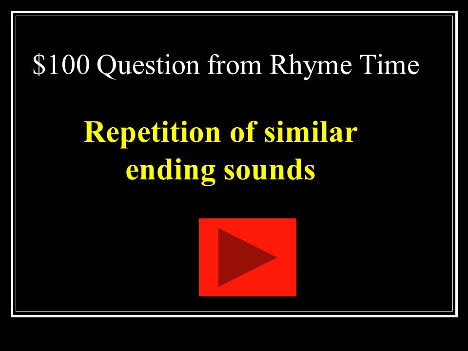 $100 Question from Rhyme Time