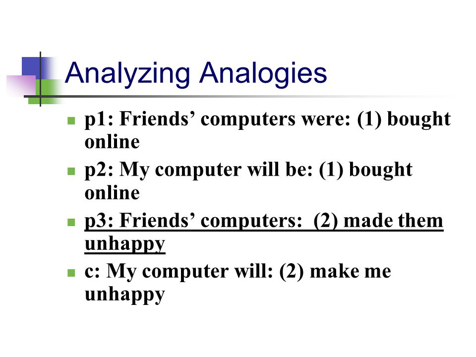 Analyzing Analogies p1: Friends’ computers were: (1) bought online