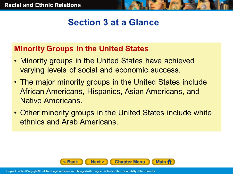 Section 3 at a Glance Minority Groups in the United States
