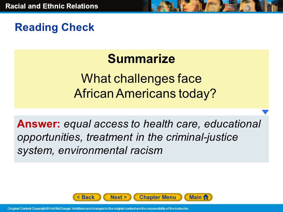 What challenges face African Americans today