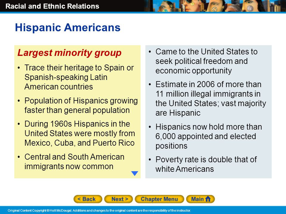 Hispanic Americans Largest minority group