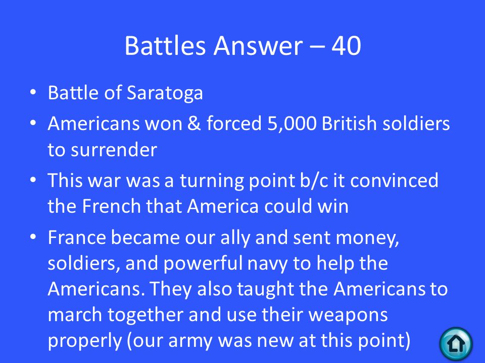 Battles Answer – 40 Battle of Saratoga