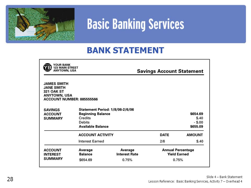 BANK STATEMENT Ask for reasons why balancing a savings account monthly would be. important. • Record the responses.