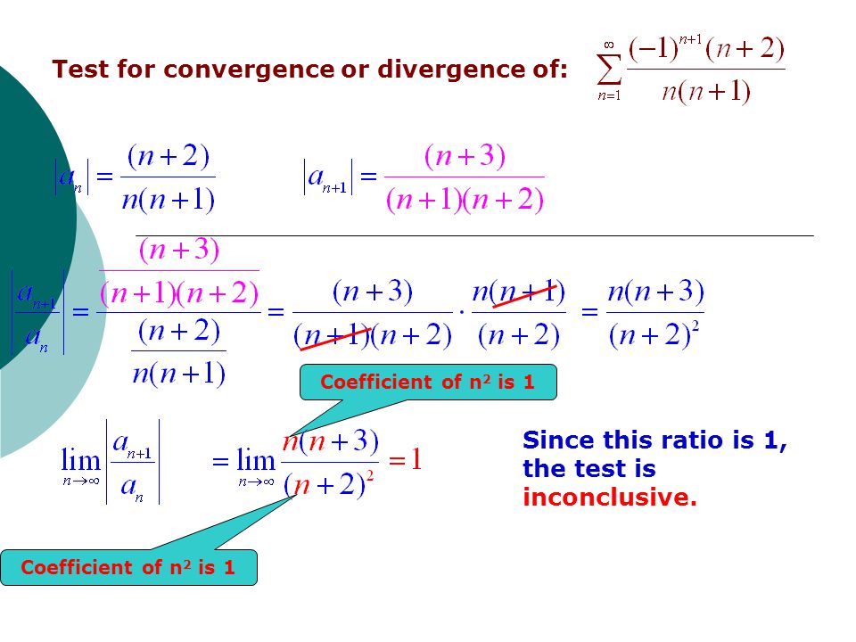 Test for convergence or divergence of: