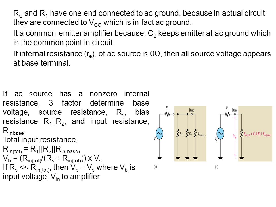 RC and R1 have one end connected to ac ground, because in actual circuit they are connected to VCC which is in fact ac ground.