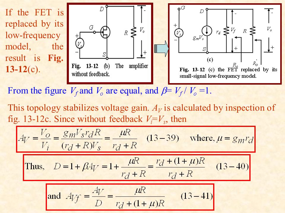 If the FET is replaced by its low-frequency model, the result is Fig