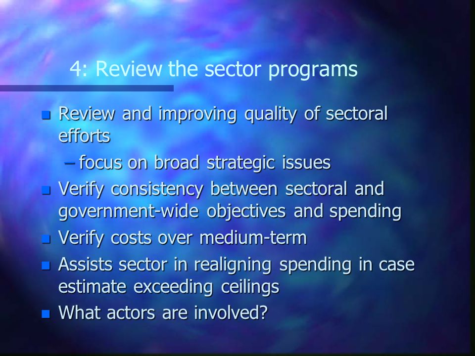4: Review the sector programs