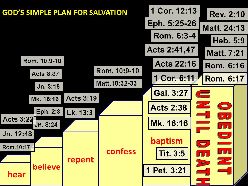 UNTIL DEATH OBEDIENT baptism confess repent hear believe