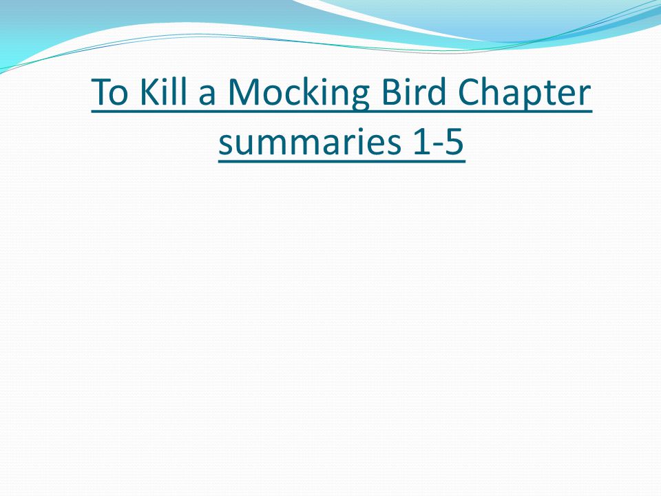 To Kill a Mocking Bird Chapter summaries 1-5