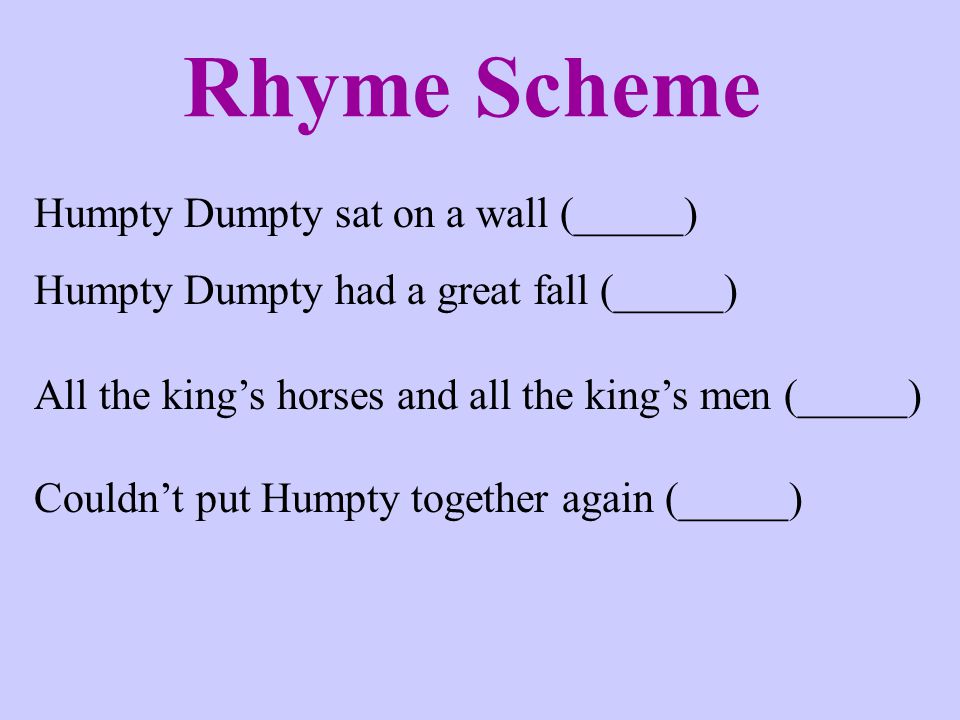 Rhyme Scheme Humpty Dumpty sat on a wall (_____)