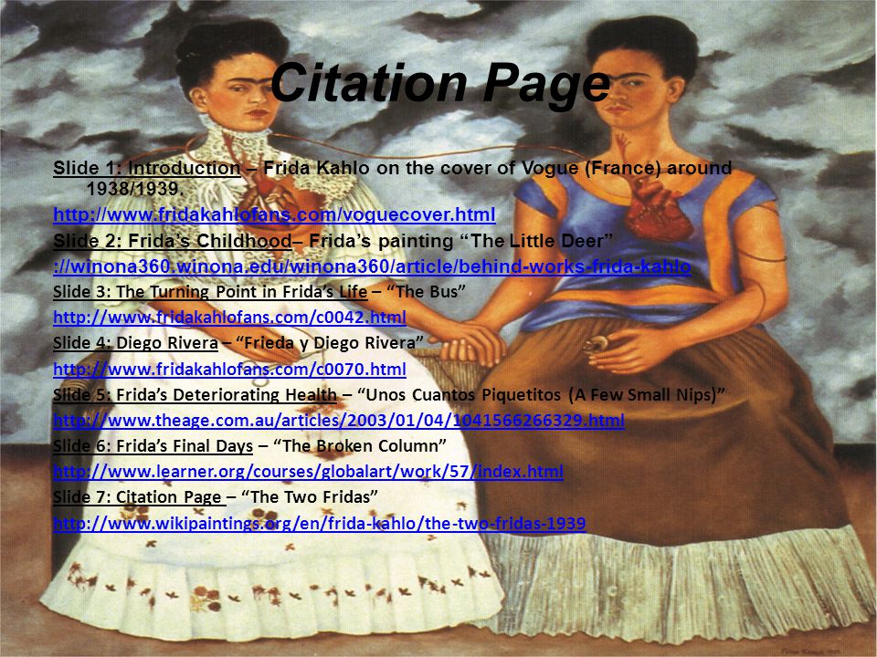 Citation Page Slide 1: Introduction – Frida Kahlo on the cover of Vogue (France) around 1938/