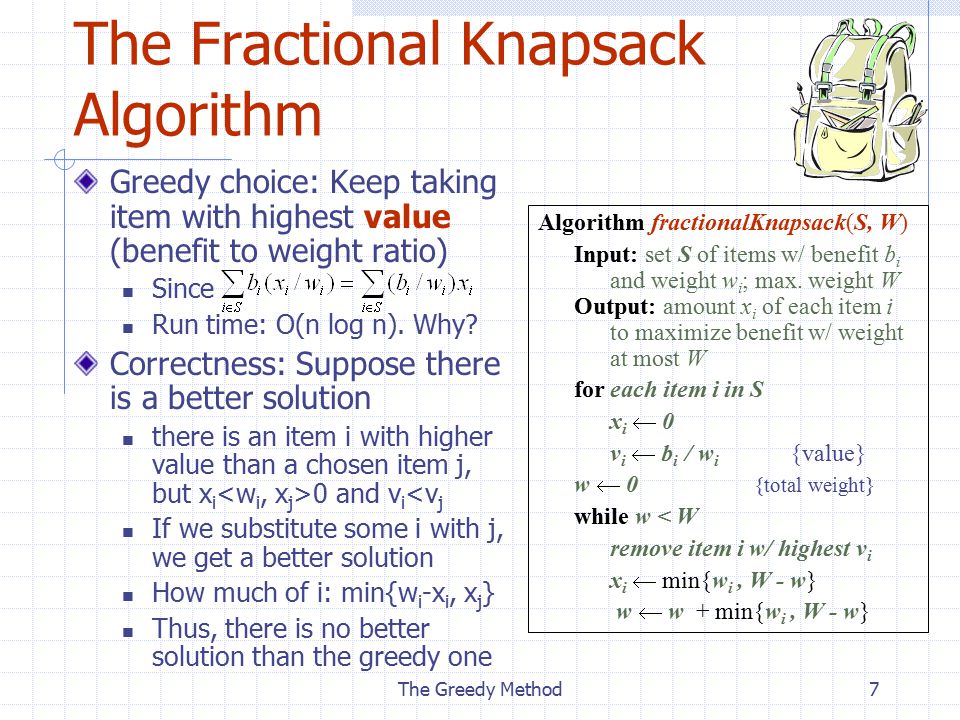The Fractional Knapsack Algorithm