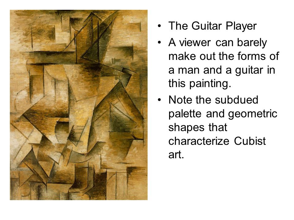 The Guitar Player A viewer can barely make out the forms of a man and a guitar in this painting.
