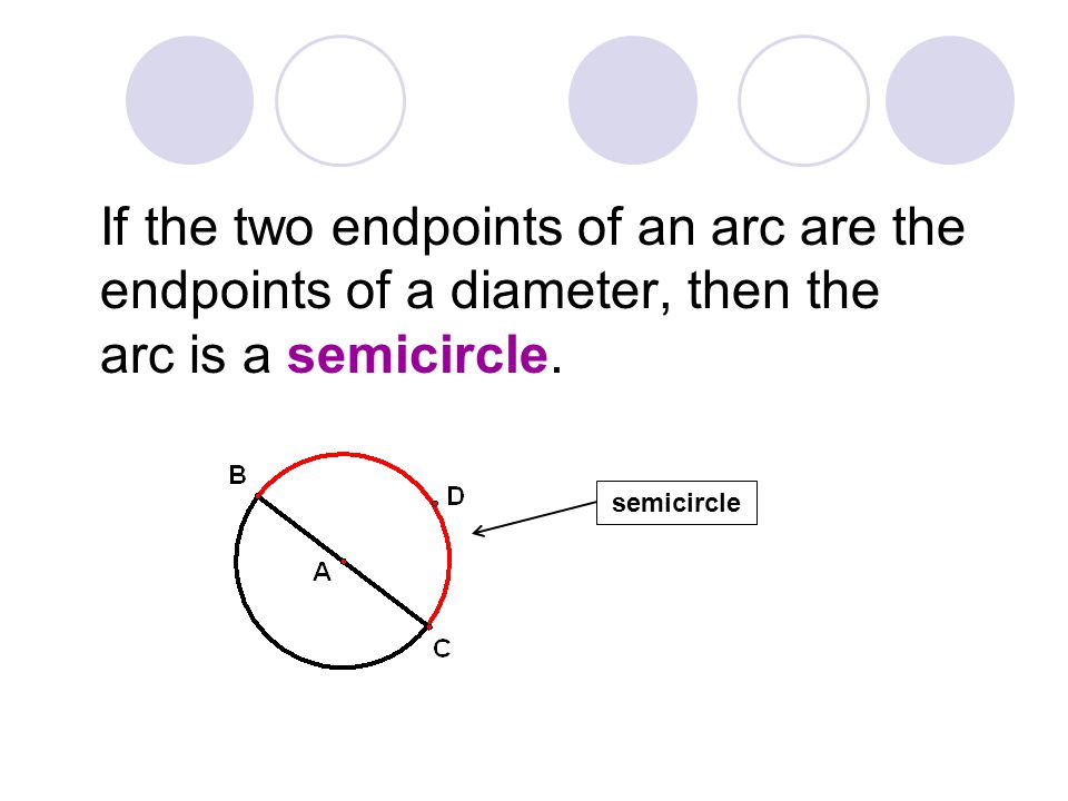 If the two endpoints of an arc are the endpoints of a diameter, then the arc is a semicircle.