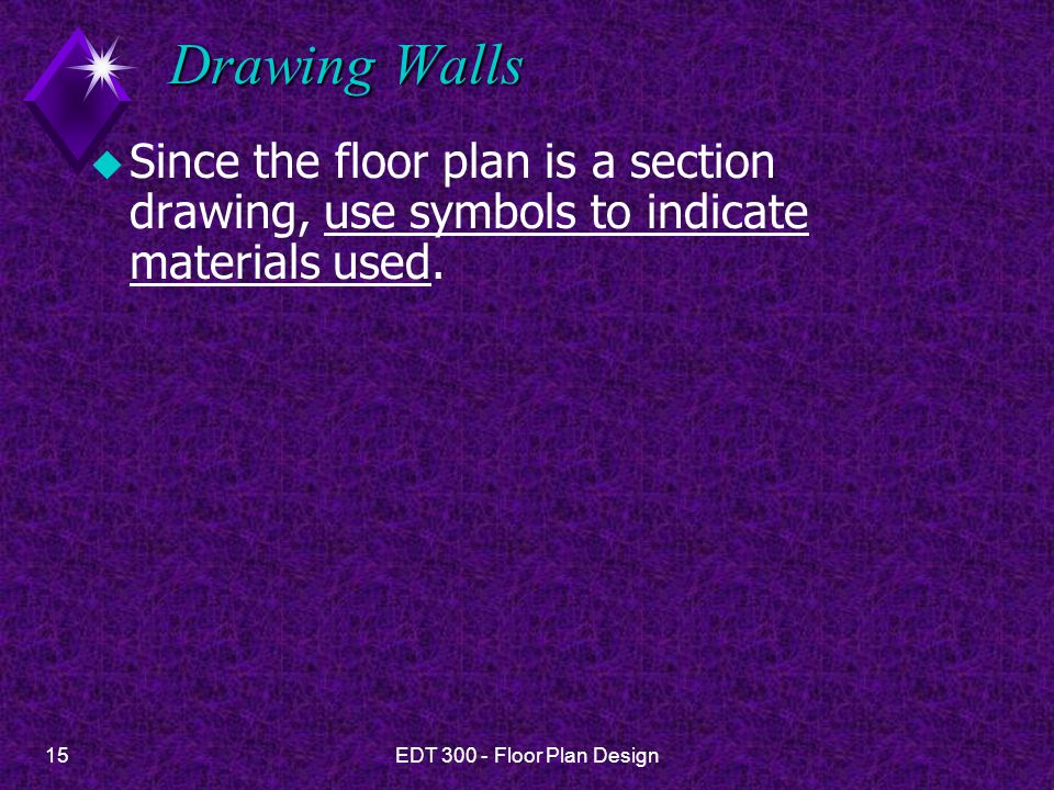 Drawing Walls Since the floor plan is a section drawing, use symbols to indicate materials used.