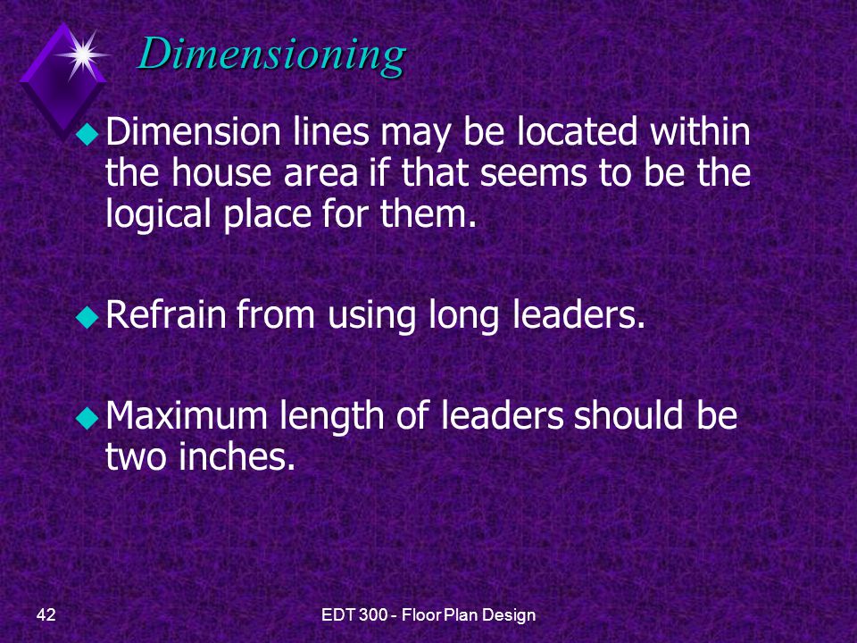Dimensioning Dimension lines may be located within the house area if that seems to be the logical place for them.