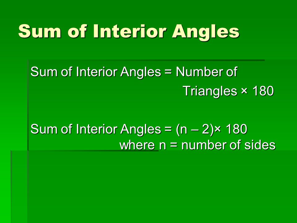 Sum of Interior Angles Sum of Interior Angles = Number of