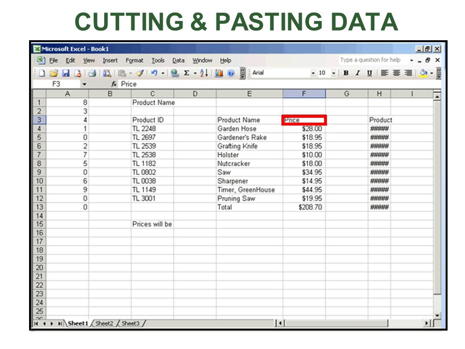 CUTTING & PASTING DATA To move the contents from one cell to another cell, click on the first cell, click the Edit menu, and then click Cut.
