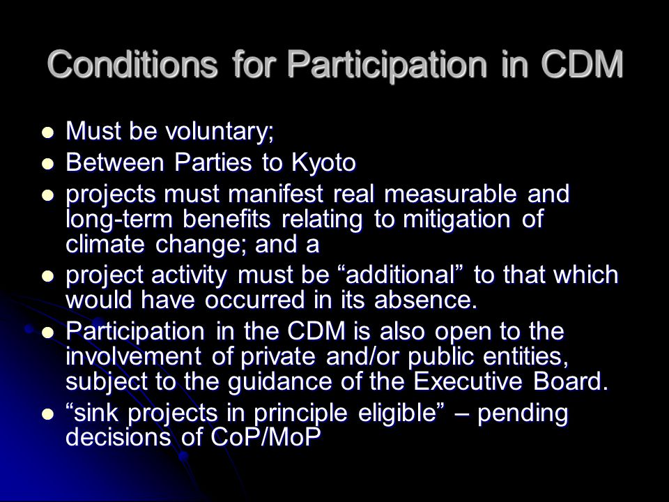 Conditions for Participation in CDM