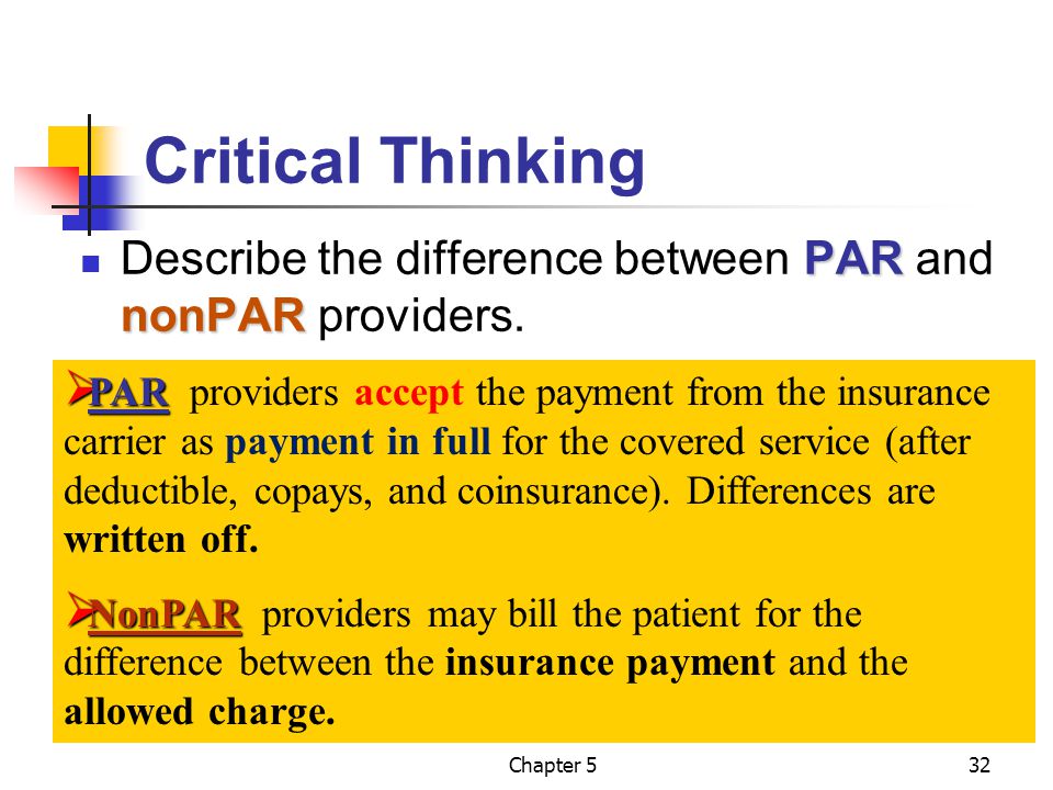 Critical Thinking Describe the difference between PAR and nonPAR providers.