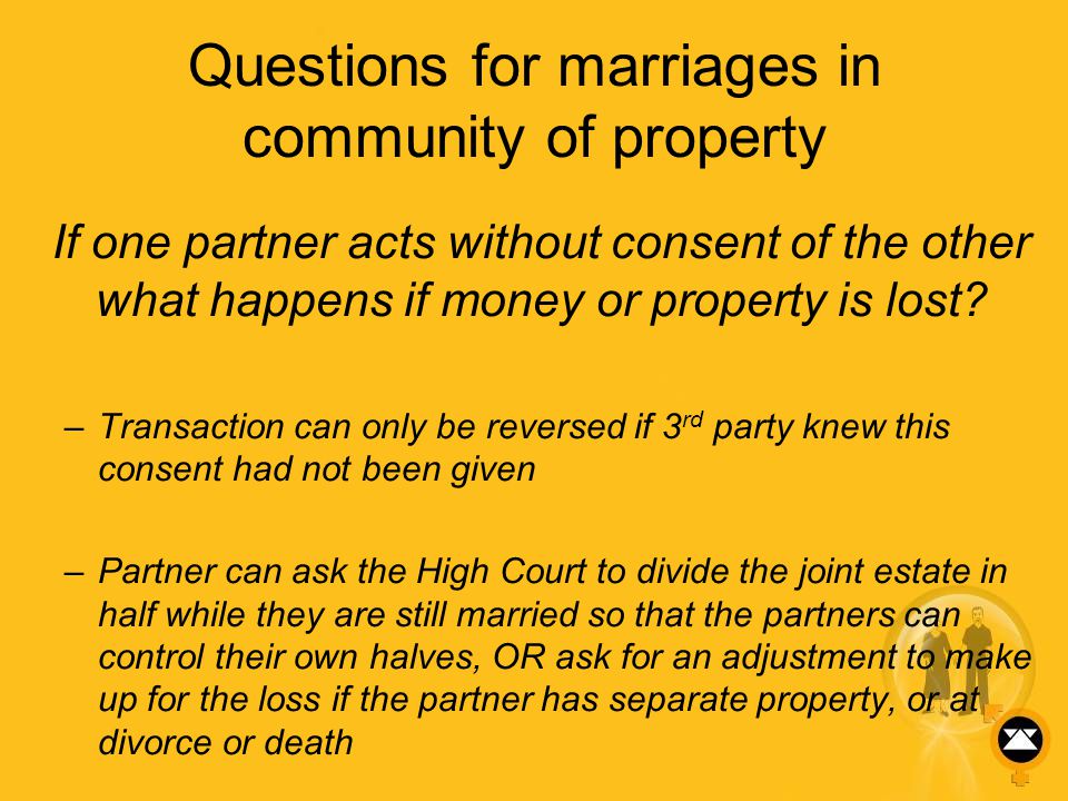 Questions for marriages in community of property