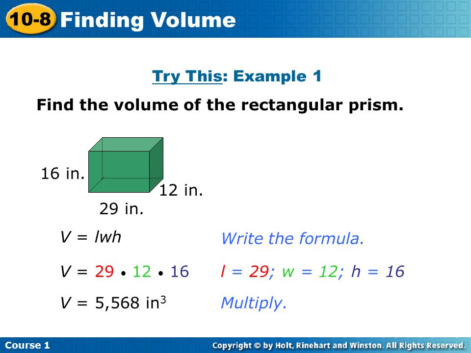 Finding Volume 10-8 Try This: Example 1