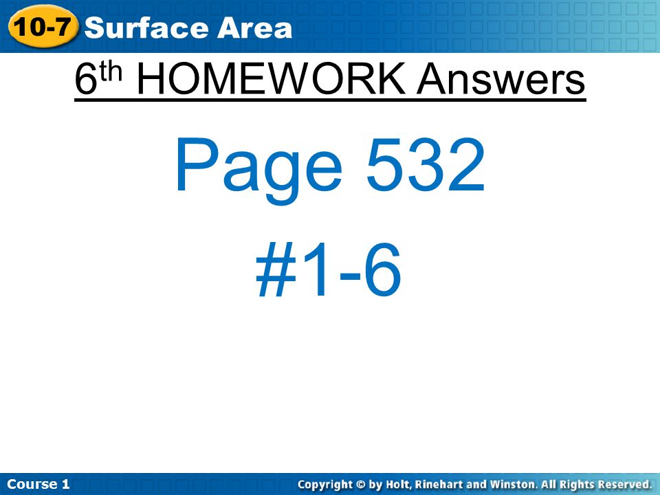 Course Surface Area 6th HOMEWORK Answers Page 532 #1-6