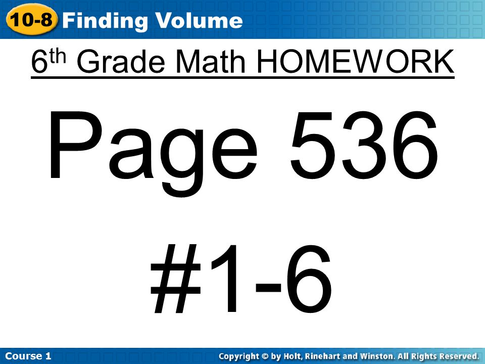 Course Finding Volume 6th Grade Math HOMEWORK Page 536 #1-6