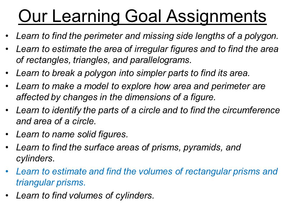 Our Learning Goal Assignments