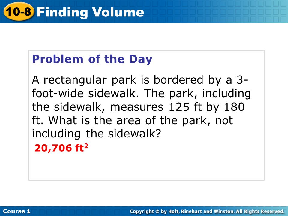 Finding Volume 10-8 Problem of the Day