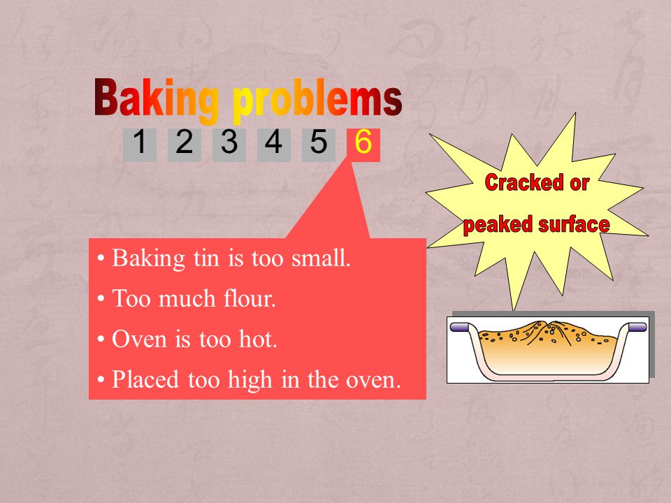 Baking problems Cracked or peaked surface