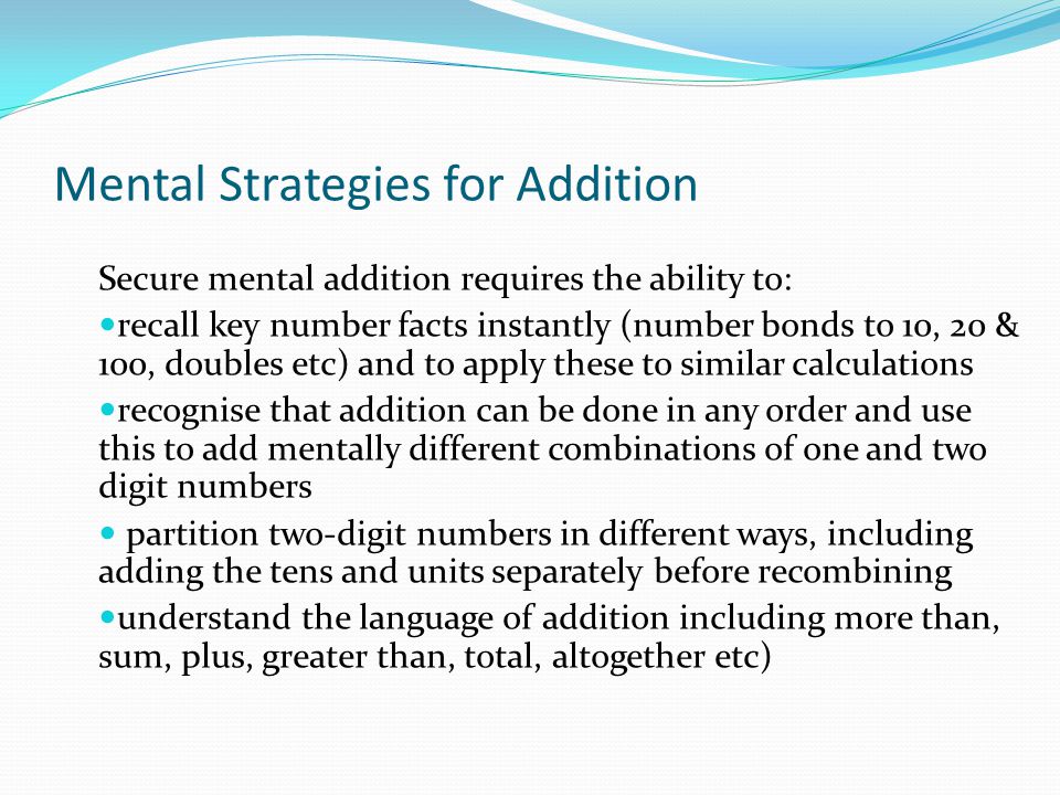 Mental Strategies for Addition
