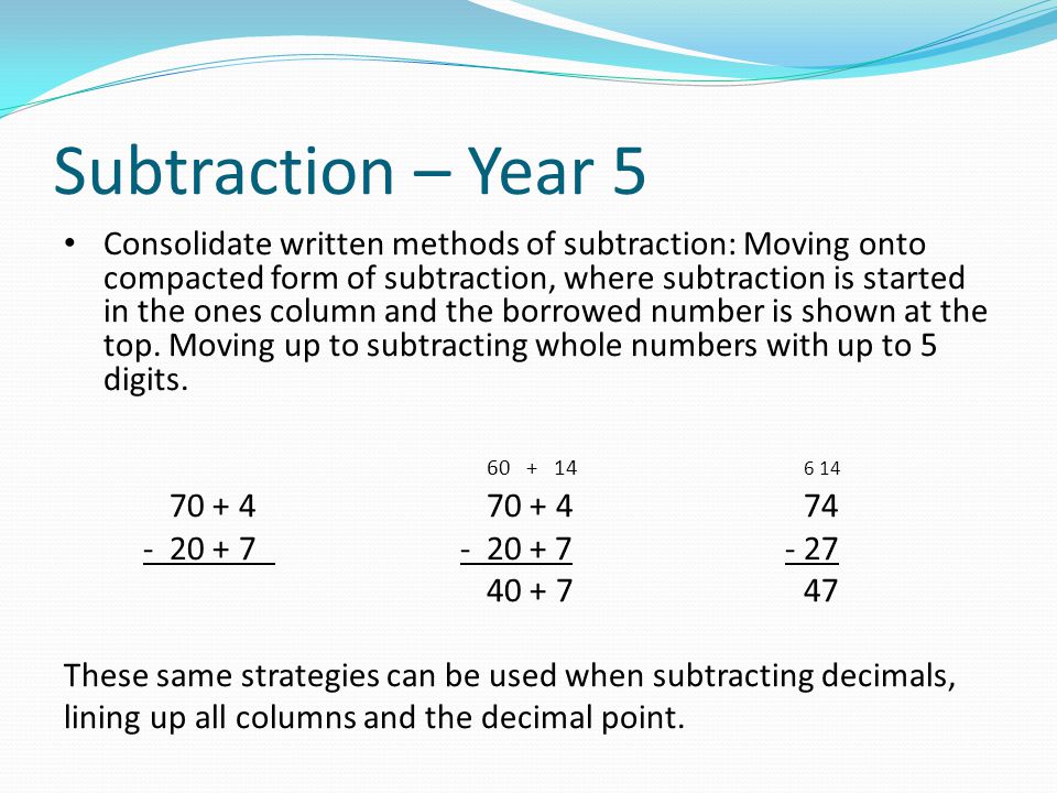 Subtraction – Year 5