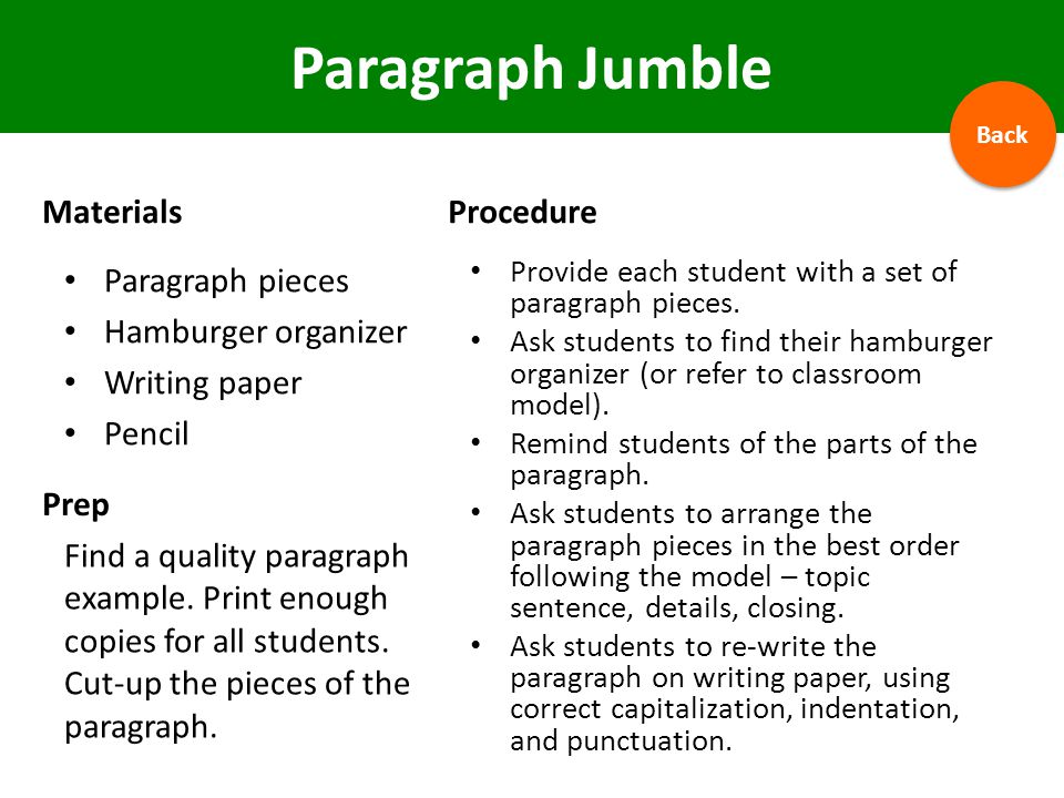 Paragraph Jumble Materials Procedure Paragraph pieces