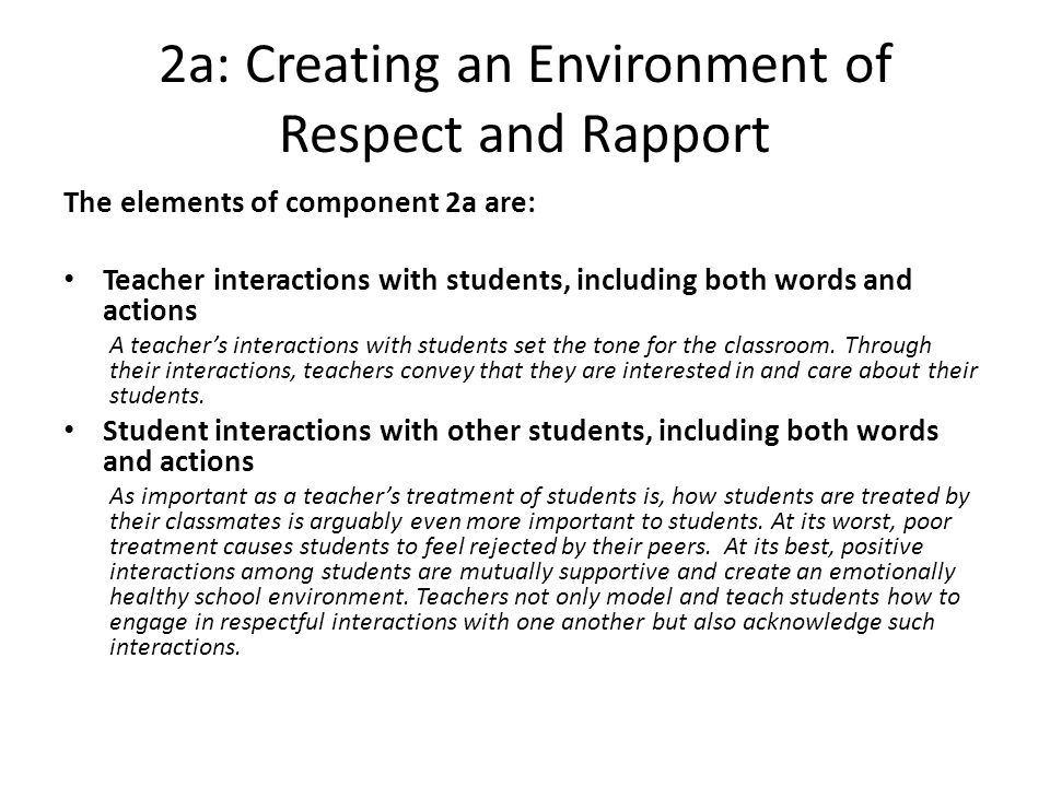 2a: Creating an Environment of Respect and Rapport