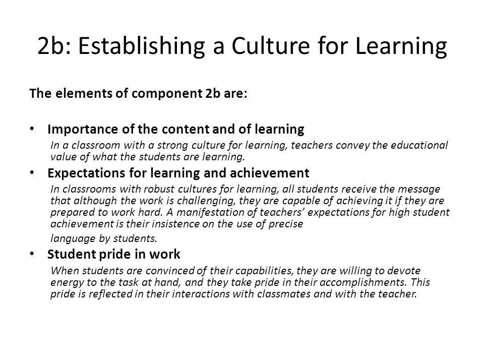 2b: Establishing a Culture for Learning