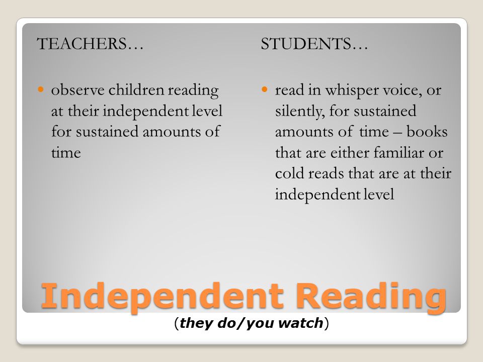 Independent Reading (they do/you watch)