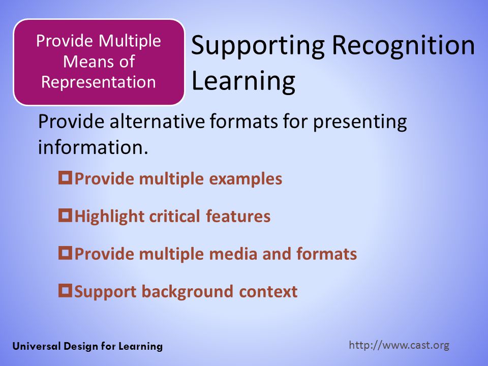 Supporting Recognition Learning