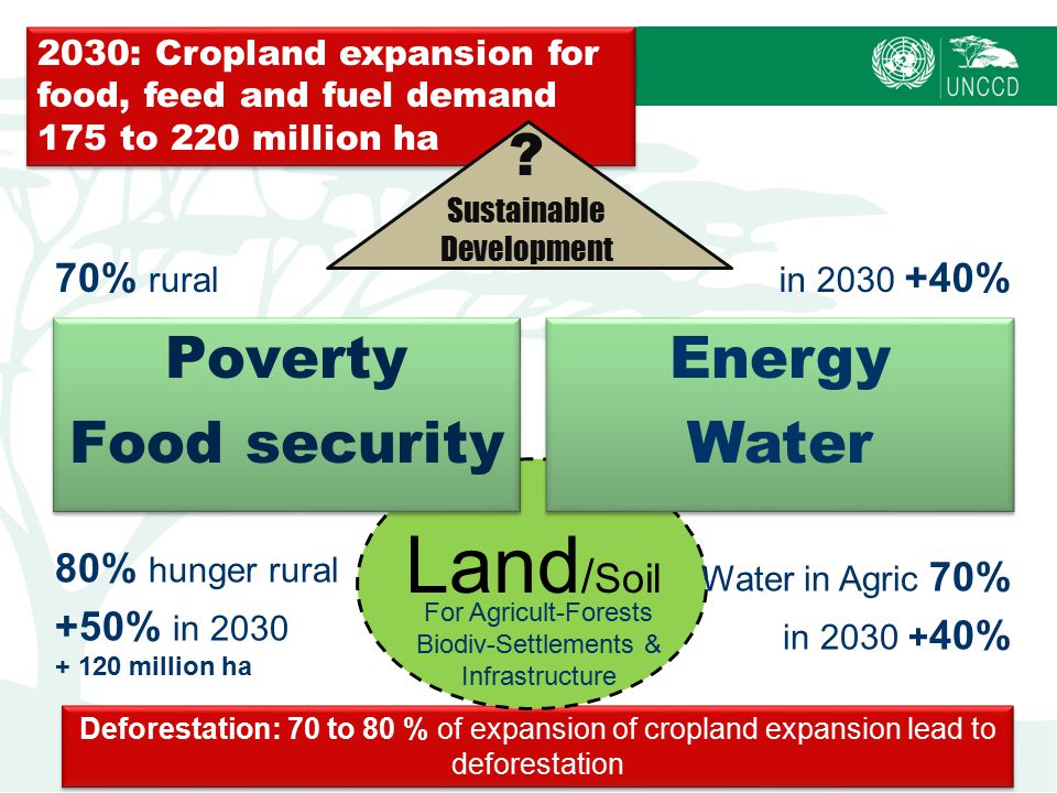 Land/Soil Poverty Food security Energy Water What implications for