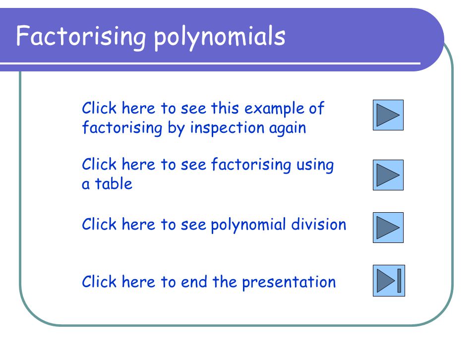 Factorising polynomials