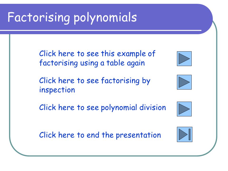 Factorising polynomials