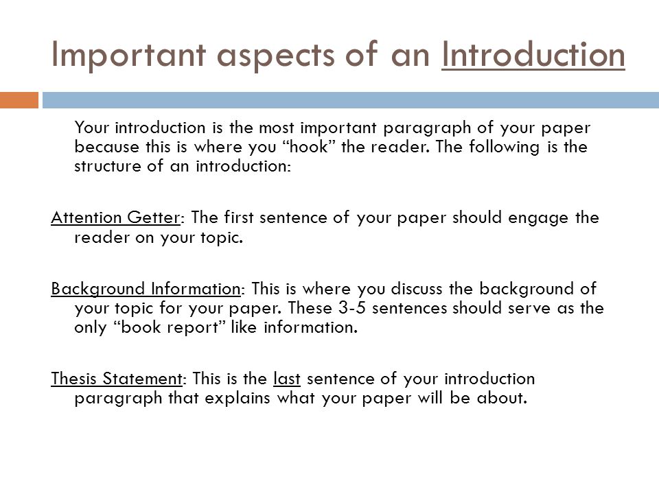 Important aspects of an Introduction