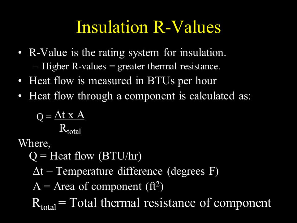 Insulation R-Values Q = Δt x A Rtotal