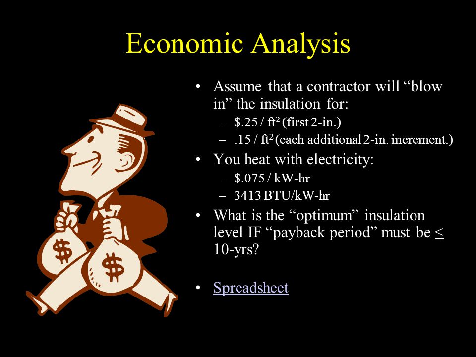 Economic Analysis Assume that a contractor will blow in the insulation for: $.25 / ft2 (first 2-in.)