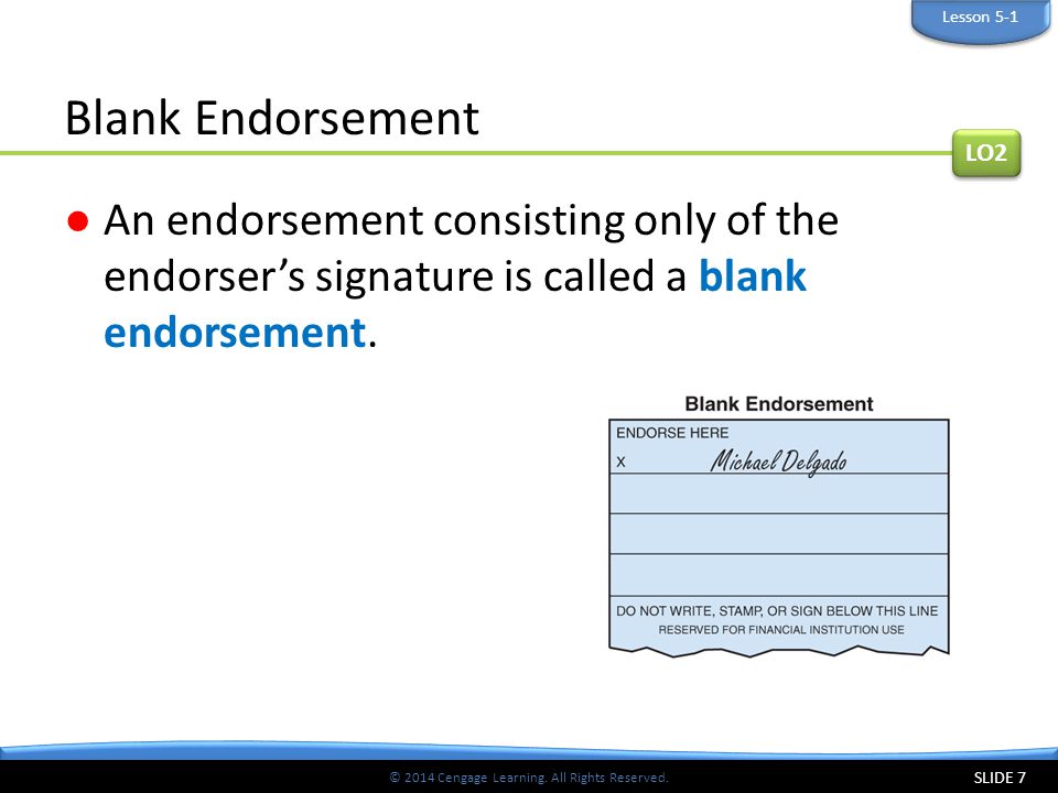 Lesson 5-1 Blank Endorsement. LO2.