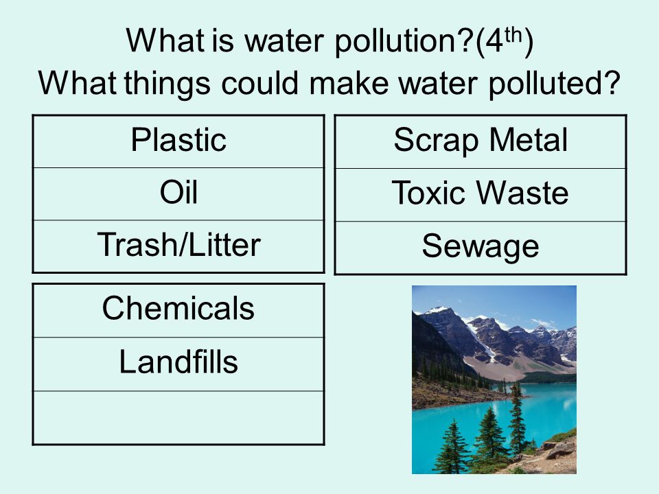 What is water pollution (4th) What things could make water polluted