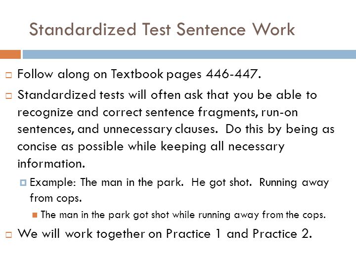 Standardized Test Sentence Work